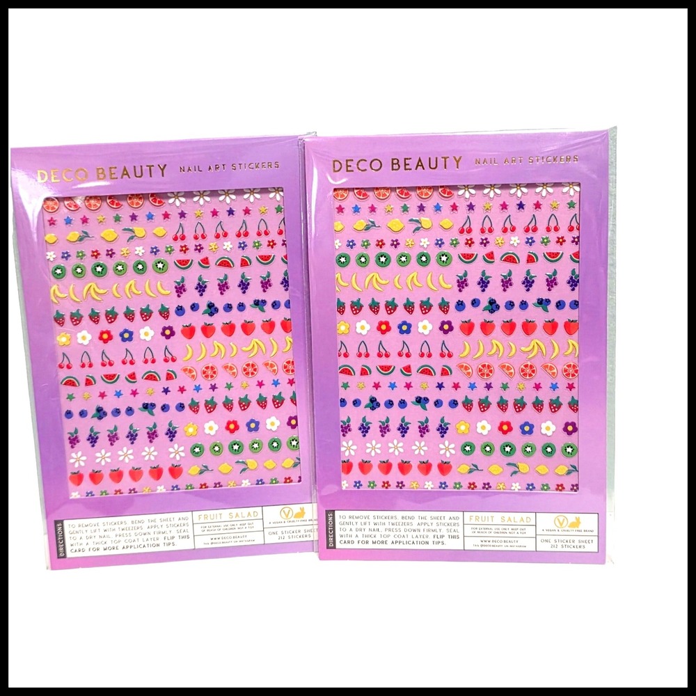 Deco Beauty Fruit Salad Nail Art Stickers 2 Pack 424 Count Vegan Cruelty Free